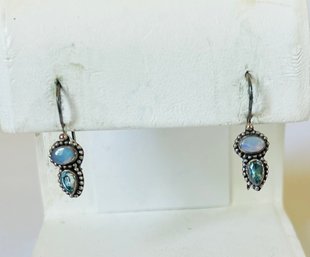 VINTAGE PETITE OPAL AND BLUE TOPAZ STERLING SILVER EARRINGS