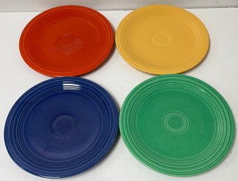 Vintage Lot 1 Of 4 Fiesta Dinner Plates - Orange (red) Yellow Green Cobalt Blue - 9.5 Inches In Diameter