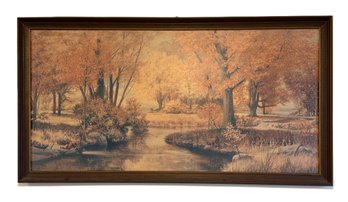 Framed Print Of Autumn Trees Over A Small Pond By Robert Doares