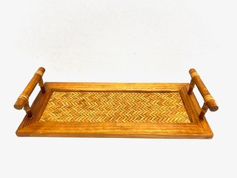 Wooden Tray W/ Woven Inlay