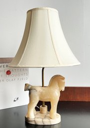 Vintage Solid Alabaster Carved Horse Table Lamp