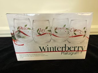 Pfaltzgraff Winterberry Christmas Etched Stemless Wine Glasses - Set Of 4