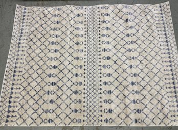 Cream Field Carpet With Navy/dark Grey Criss Cross Pattern By Nourison From The Palermo Collection 5' X 7'