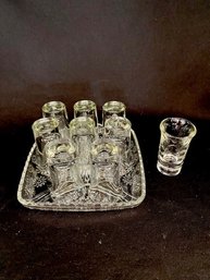 Set Of 9 Vintage Shooters On Vintage Square Tray