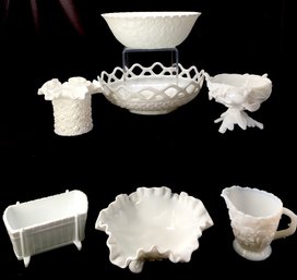 Grouping Of Estate Milk Glass - 7 Pieces