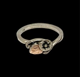 Vintage 12K Gold And Sterling Silver Rose And Leaf Ring, Size 4.75