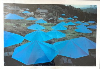 A Signed And Framed Poster - The Umbrellas Japan By Christo
