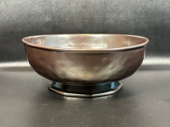 A Gorgeous Glazed Ceramic Footed Bowl With A Metallic Bronze Finish By Juliska