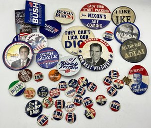 Vintage Lot Of Campaign Buttons ~ Ike, Nixon, Bush & More ~