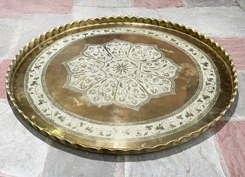 A Large Vintage Etched Brass Tray