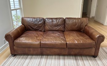 Large Restoration Hardware  Deep Seat Leather Sofa