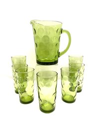 Vintage 8 Pc. Avocado Green Dot Optic Beverage Set