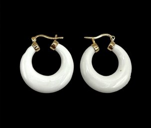 Vintage Sterling Silver Vermeil White Hoop Earrings