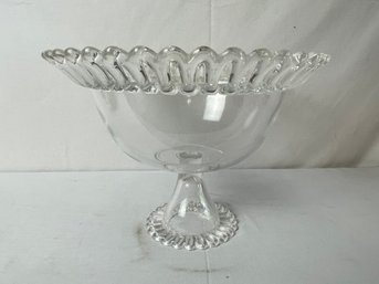 Vintage Glass Bowl With Blown Glass Looped Rim