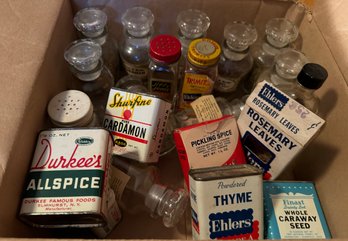 Vintage Spice Cans And Tincture Bottles