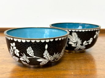 A Pair Of Vintage Chinese Enameled Brass Bowls