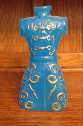 Interesting Torso Form Blue & Gold Decorated Vase