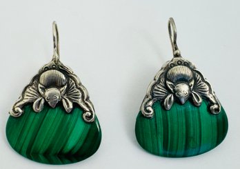 STERLING SILVER BAT FORM AND MALACHITE EARRINGS