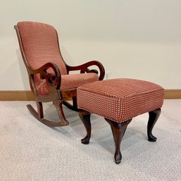 A Victorian Upholstered Rocker With Ottoman