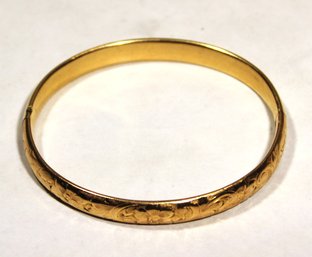 Vintage Gold Filled Hinged Bangle Bracelet Having Scrollwork Decoration