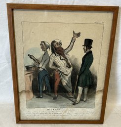 Antique 1836 HONORE DAUMIER Hand Colored Lithograph- Titled 'Mr. De Robert Macaire Restauranteur'