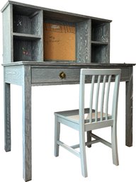 A Solid Oak Desk And Bookshelf Hutch By Pottery Barn Kids (1 Of 2 In Sale, This One Has Sharpie On Board)