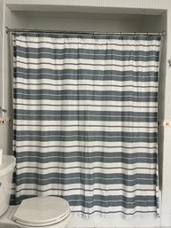 A Blue Cotton Striped Shower Curtain