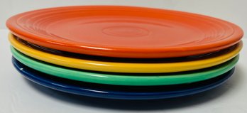 Vintage Lot 2 Fiesta - 4 Dinner Plates - Orange (red) - Yellow - Green - Cobalt Blue - 9.5 Inches Diameter