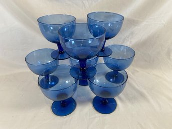 Set Of 8 Handmade Blown Cobalt Blue Dessert Glasses 4.5x5'