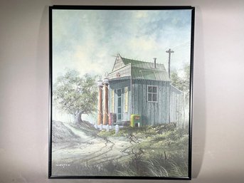 A Framed Canvas Print - Old Filling Station - Signed Weston