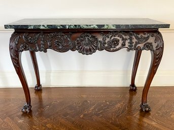 A Magnificent 19th Century Carved Wood Chippendale Writing Desk With Marble Top