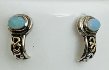 SIGNED WM 925/14K STERLING & GOLD OPAL EARRINGS