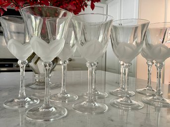 J D Durand Crystal Wine Glasses In The Florence Pattern, Set Of Nine, Signed