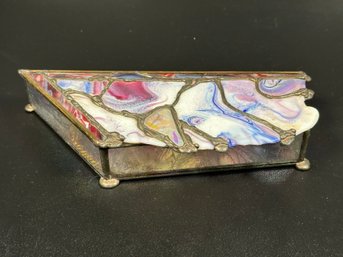 A Very Interesting Abstract Trinket Box In Slag Glass, Handcrafted