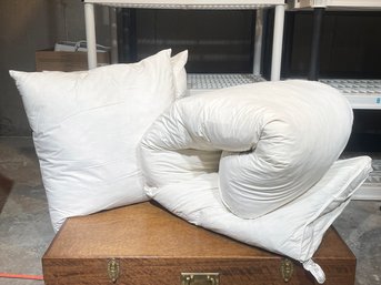 A Pair Of Down Euro Pillows And A Down Full Size Featherbed