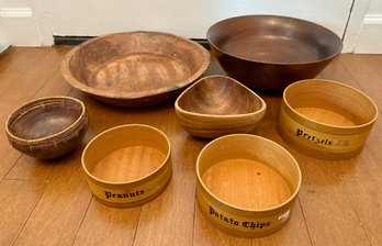7 Wood Bowls, Some Hand Carved & Vintage