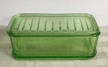 Green Glass Butter Dish