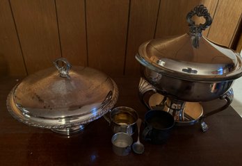 Silver Plate Chafing Dish, Covered Compote, And Miscellaneous