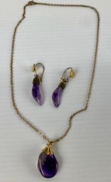 Purple Amethyst Necklace And Earring Set