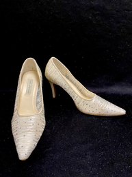 Vintage Lord & Taylor Sheer Ivory Pumps W/ Rhinestone Accents - Size 6.5