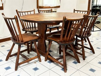A Hand Made Pine Table And Set Of 6 Side Chairs By Hunt Country Furniture- 1960s