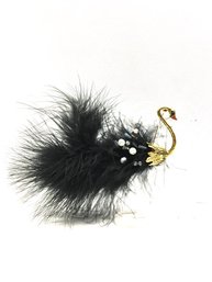 Eye Catching Goldtone & Black Feather Swan Brooch