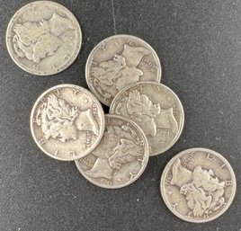 Lot Of 6 Mercury Silver Dimes Miscellaneous Dates