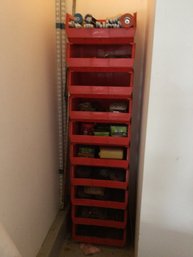 Large Hardware Lot In Red Stacking Boxes