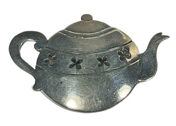 Sterling Silver Teapot Broach  Hand Wrought Signed GFMW