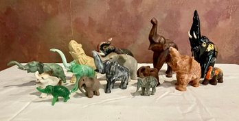 Lot Of Fifteen Assorted Elephant Figurines - Various Materials