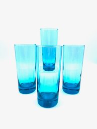 Set Of 4 Handblown Caribbean Blue Collins Glasses