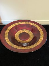 Large Decorative Glass Fruit Bowl - Red & Gold