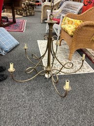 Brass Chandelier With Glass Ball In Center And 5 Candlewick Lights