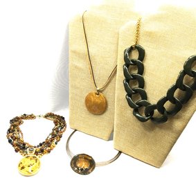 Grouping Of 4 Earth Tone Estate Necklace Including Yochi, NY & Chico's